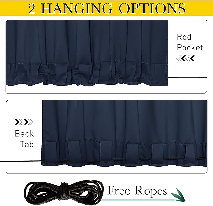 NICETOWN 2 Panels Weighted Blackout Curtains for Patio Waterproof, Top & Bottom Grommet & Back Tab Fixed Outdoor Curtains Windproof Drapes Thermal Insulated for Porch, W52 x L84, Navy Blue