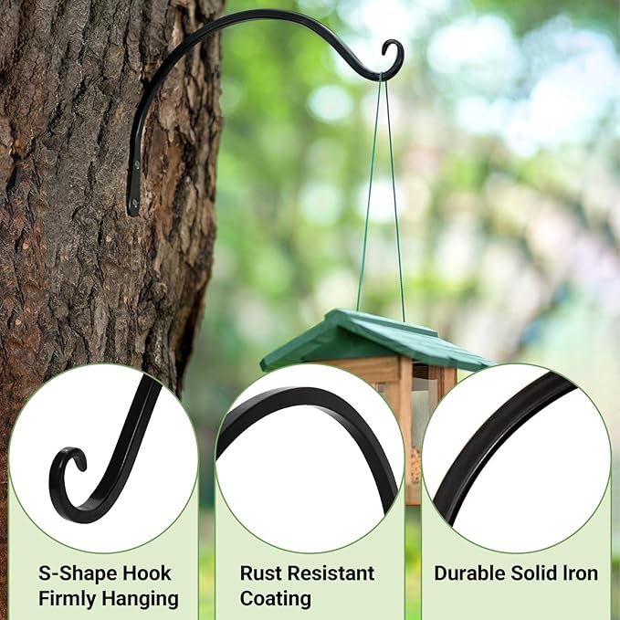 Mkono 4 Pack 8 Inch Plant Hangers Hanging Plant Bracket Wall Post Hooks Indoor Outdoor for Flower Pot Basket, Bird Feeder, Wind Chime, Lanterns, Black