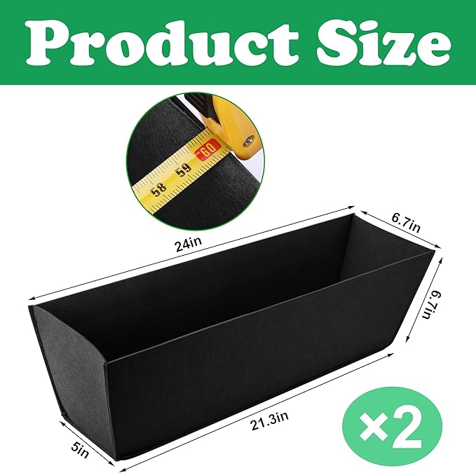 Adnee 2 Pcs 24 Inch Fabric Plant Window Box Liners-Rectangular Non-Woven Planter Basket Liner-Black Felt Flower Hanging Basket for Outdoor Garden Wall Hanging Planter Flower Vegetables