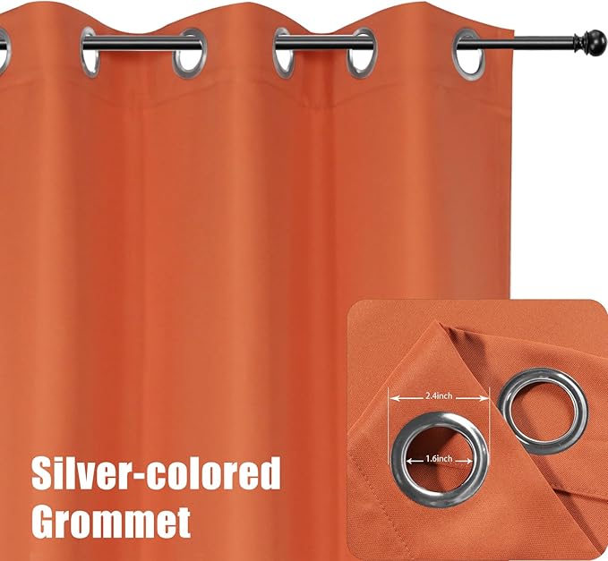 BONZER Outdoor Waterproof Curtains for Patio Wide Grommet Light Filtering Outside Curtains for Gazebo, Porch, Pergola, Pavilion, 1 Panel, 110W x 120L inch, Mecca Orange