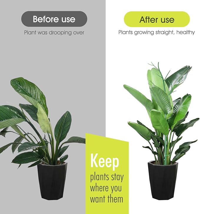 6 Pack Plant Support Stakes for Indoor Plants, 27.56 Inch Twig Plant Sticks with Orchid Clips Twist Ties and Plant Ties for House Potted Plants and Flower, Plastic Branches Support Structures, Green
