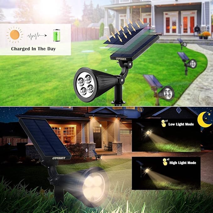 URPOWER Solar Lights Waterproof Solar Lights Outdoor 2-in-1 Adjustable Solar Spotlight Wall Light Auto On/Off Solar-Powered Landscape Lighting for Garden Yard Pathway Swimming Pool (4Pack, Warm White)