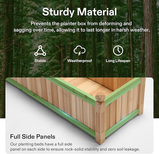 VIVOSUN 3.6 x 1.3Ft Wooden Raised Garden Bed, 43.5 x 16 x 14 Inches, Outdoor Wood Planter Box with Screwdriver and a Liner for Garden, Patio, Balcony, Backyard and Outdoors, 2Pcs