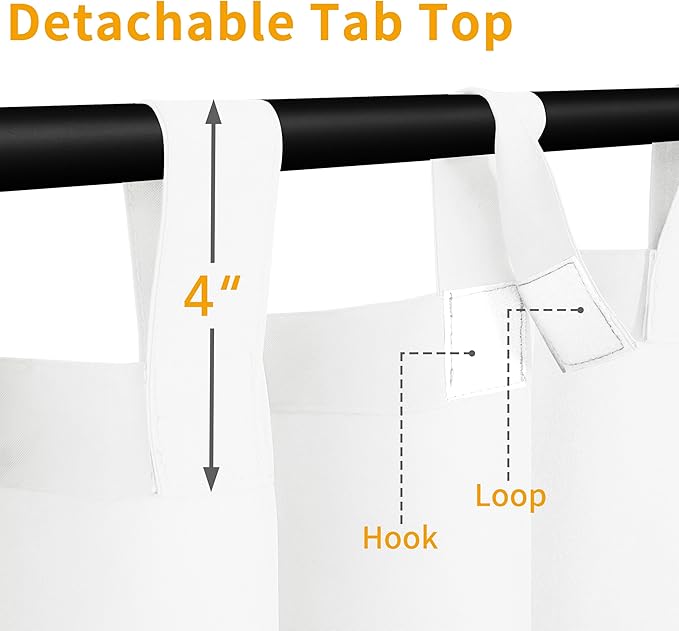 Easy-Going Outdoor Patio Curtains Detachable Tab Top Windproof Weatherproof Curtain for Cabana, Porch, Pergola and Gazebo, Tab Bottom Drape, 2 Panels, 54W x 108L inch, White