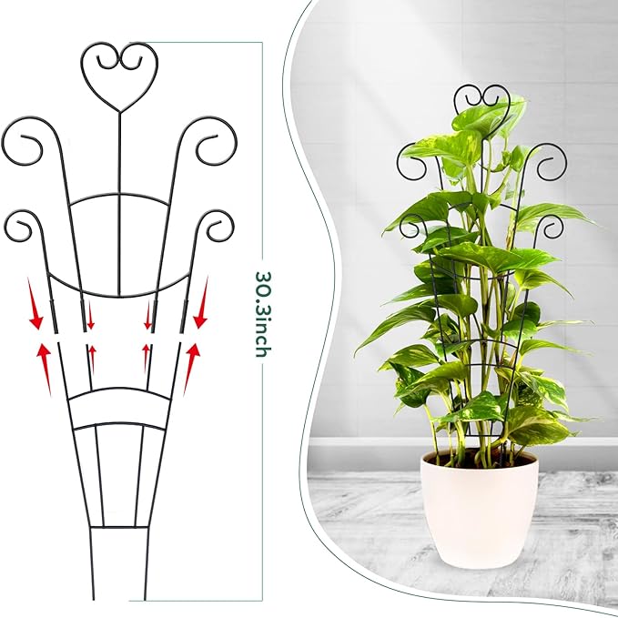 30 Inch Plant Trellis for Climbing Plants Indoor, Outdoor Metal Garden Trellis for Potted Plants, Houseplant Plant Support for Ivy Pothos Monstera Hoya Flower Vine Black Heart (Black-2pcs)