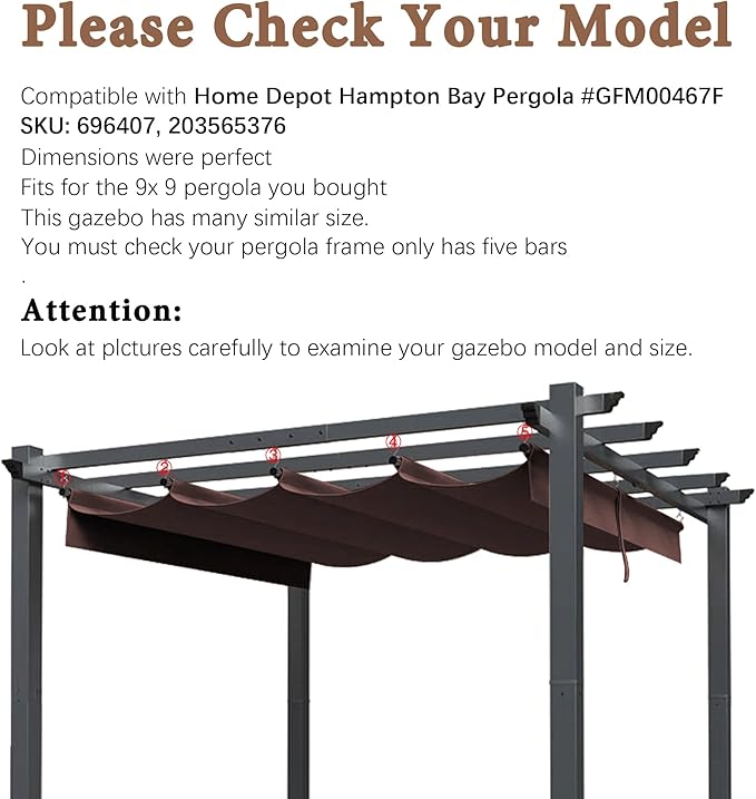 SCOCANOPY Replacement Cover Compatible with Home Depot Hampton Bay Pergola # GFM00467F,GFM00469A,(Brown)