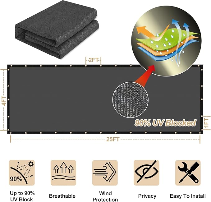UPGRADE Privacy Fence Screen 3'x49' Dark Grey Outdoor 90% Visibility Blockage 170 GSM Mesh Shade Cover Panels for Backyard,Balcony,Home Decoration with Zip Ties,Customized Avaliable