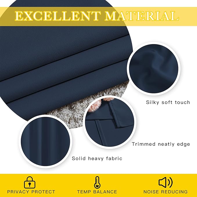 NICETOWN Blackout Navy Blue Bedroom Curtain 118 inches Long, Grommet Thermal Insulated Room Divider Drape Solid Window Treatment for Sliding Door/Living Room, W80 x L118, 1 Panel