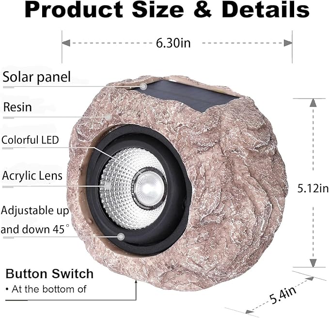 Solar Rock Lights Outdoor Waterproof, 2 Pack LED Colored Garden Rock Solar Light, Stone Statue Bright Solar Spot Light for Path, Yard, Patio, Lawn, Porch, Yard Decor.