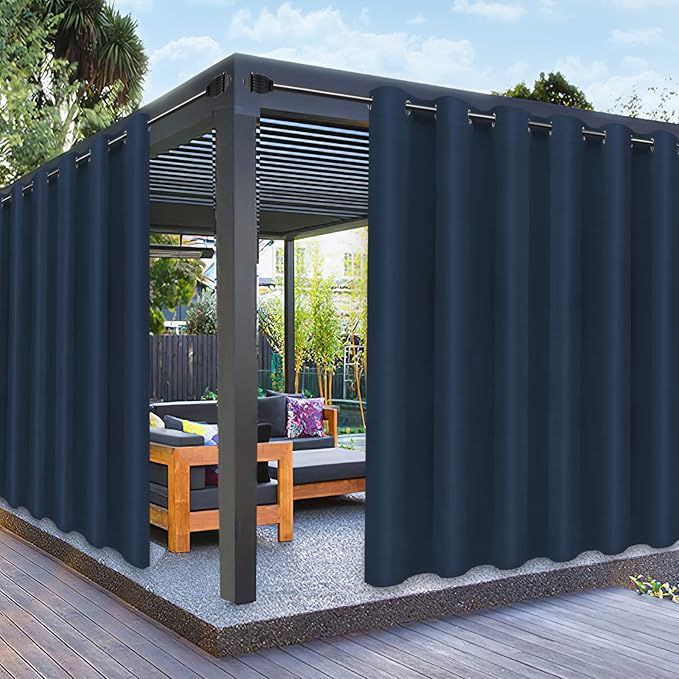 PureFit Outdoor Curtains for Patio Waterproof Weatherproof, UV Resistant Outside Curtains for Gazebo, Front Porch, Pergola, Sun Blocking Privacy Curtain, 100W x 95L inch, 1 Panel, Navy Blue