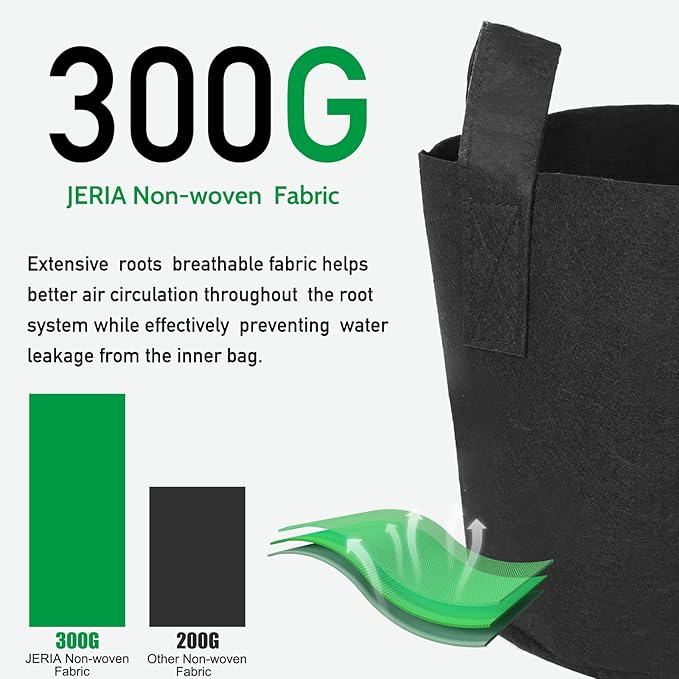 JERIA 12-Pack 30 Gallon Grow Bags, 300G Thickened Nonwoven Garden Pots,Heavy Duty Fabric Pots with Reinforced Handles