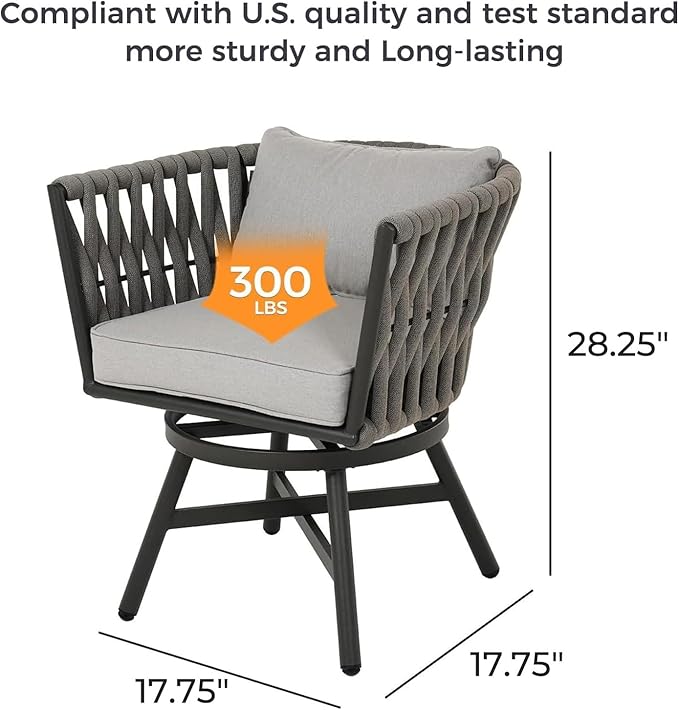 Grand patio 7-Piece Outdoor Dining Set for 6, Patio Dining Furniture Set for 6 Swivel Rope Wicker Chairs & 1 Straight Legs Rectangular Dining Faux Woodgrain Table with Umbrella Hole, Light Gray Brown