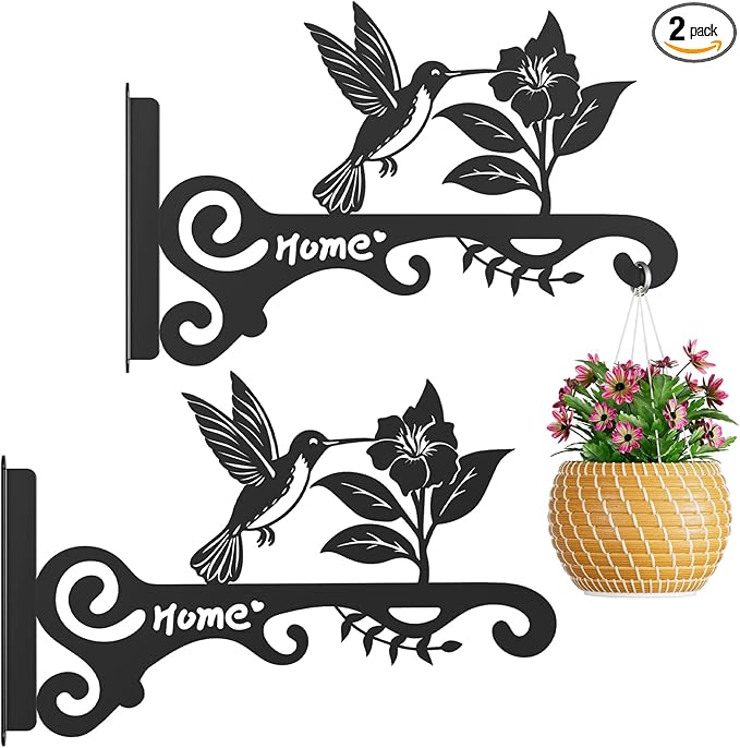 Metal Plant Hooks (2-Pack) - Decorative Wall Hangers with Bird Design for Indoor & Outdoor Use - Hanging Brackets for Plants, Flower Baskets, Bird Feeders, Lanterns - Patio, Garden, Home Decor
