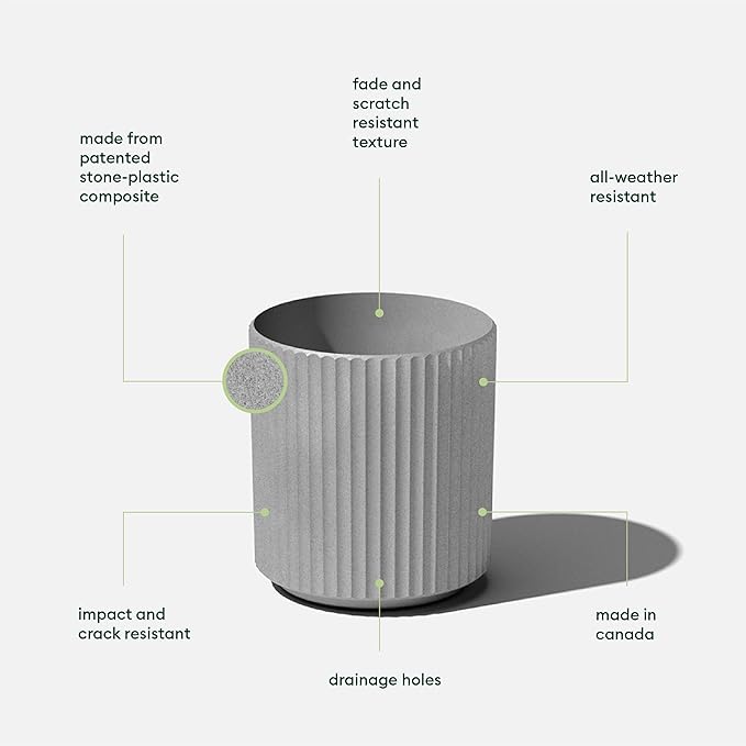 Veradek Demi Series Round Planter for Porch, Patio, Backyard | Durable Plastic-Stone Composite Material | Modern Décor for Tall Plants, Flowers