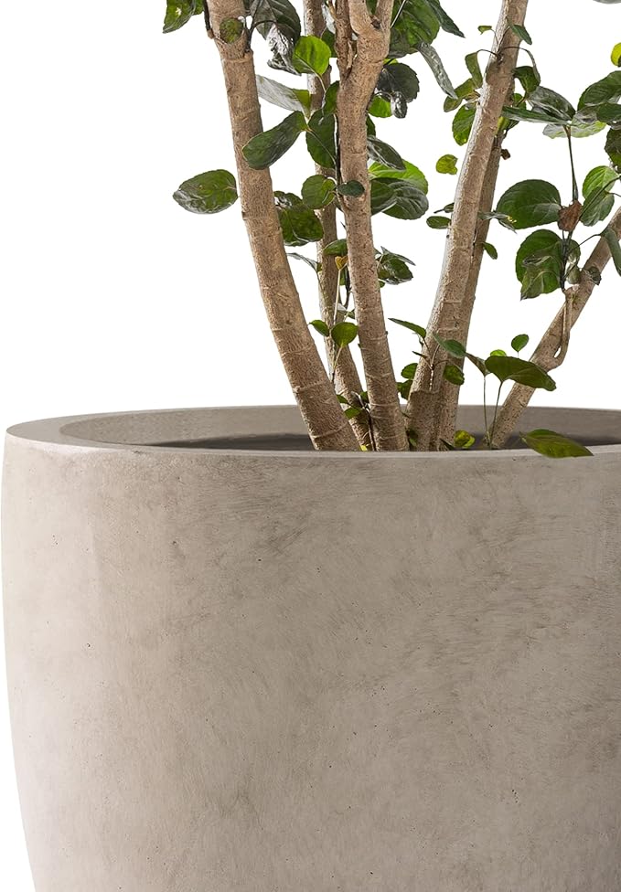Kante 20",16.5",13.4" Dia Round Concrete Planters (Set of 3), Outdoor Indoor Modern Decorative Plant Pots with Drainage Hole & Rubber Plug for Home & Garden, Weathered Concrete