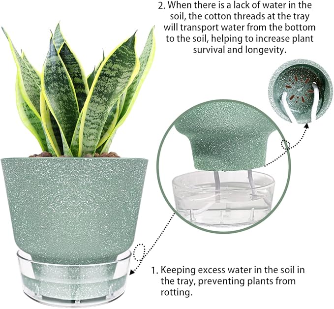 Self Watering Pots for Indoor Plants, with Visible Reservoir, 6 inch Plant Pot with Wick Rope Planter Pot for Indoor Outdoor Plants (Frosted Brick Red)