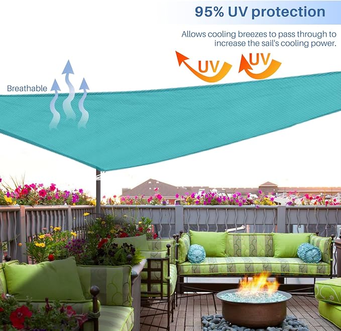 E&K Sunrise 3' x 3' x 3' Sun Shade Sail Triangle Canopy Shade Cover UV Block for Patio Backyard Garden Outdoor (Turquoise)