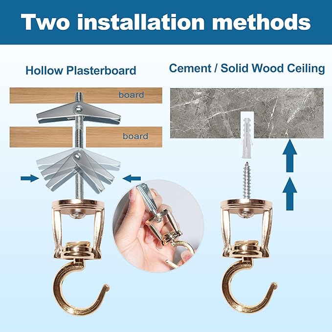 ONIKK Ceiling Hooks for Hanging Plants (6 PCS Gold), Heavy Duty Metal Plant Hooks, Screw in Hooks for Hanging Birdfeeders, Lamps, Planters, Indoor Outdoor Wall Baskets Hooks up to 33 lbs