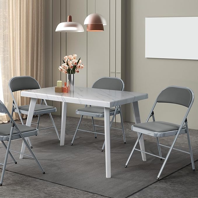 VINGLI 8 Pack Folding Chairs with Padded Seats, Metal Frame with Pu Leather Seat & Back, Capacity 350 lbs, Gray