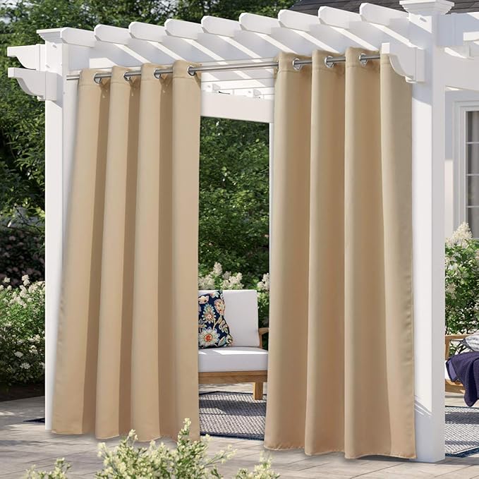 NICETOWN Indoor & Outdoor Curtains for Patio Waterproof, Sunlight Blocking Durable Curtains for Bedroom/Gazebo/Porch/Pavilion, Patio Covers for Shade and Rain, 1 Panel, W52 x L84 inch, Beige
