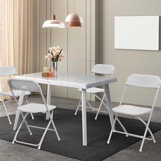 VINGLI 6 Pack White Plastic Folding Chair, Indoor Outdoor Portable Stackable Commercial Seat with Steel Frame 350lb. Capacity for Events Office Wedding Party Picnic Kitchen Dining