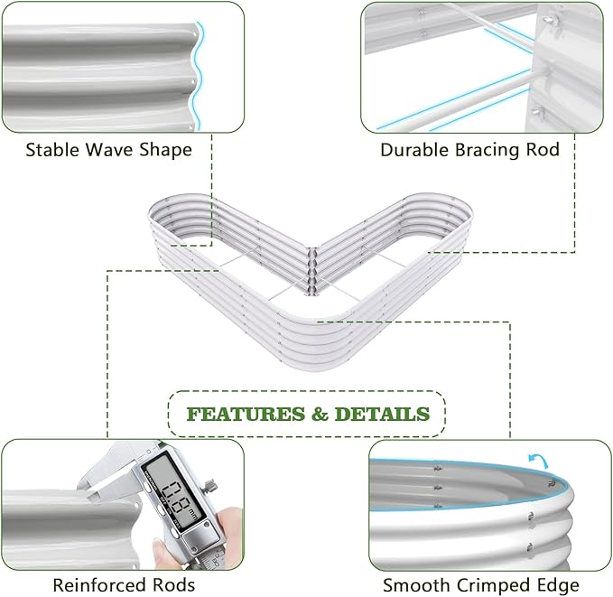 A ANLEOLIFE 3-Pack 12X3X1.5ft & 81x81x18 in Deep Root Galvanized Raised Garden Beds Outdoor for Planting Vegetables Flowers Herb, Antique White