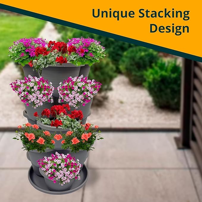 SunVara Strawberry Planter Vertical Gardening Stackable Planter Strawberry Tower 5 Tier Herb Outdoor Indoor 4 Pack