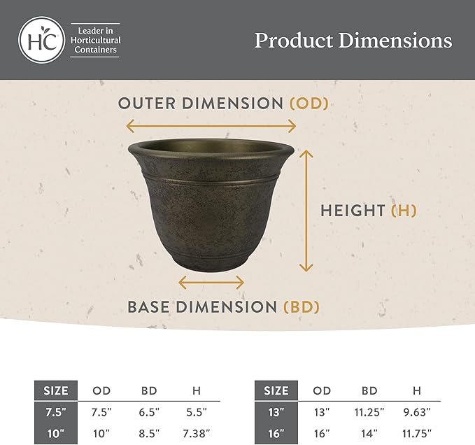 The HC Companies Sierra Round Self-Watering Pot - Lightweight Plastic Planter for Herbs & More - Durable Plant Pots for Indoor Plants & Outdoor Plants (16” Celtic Bronze, Pack of 2)