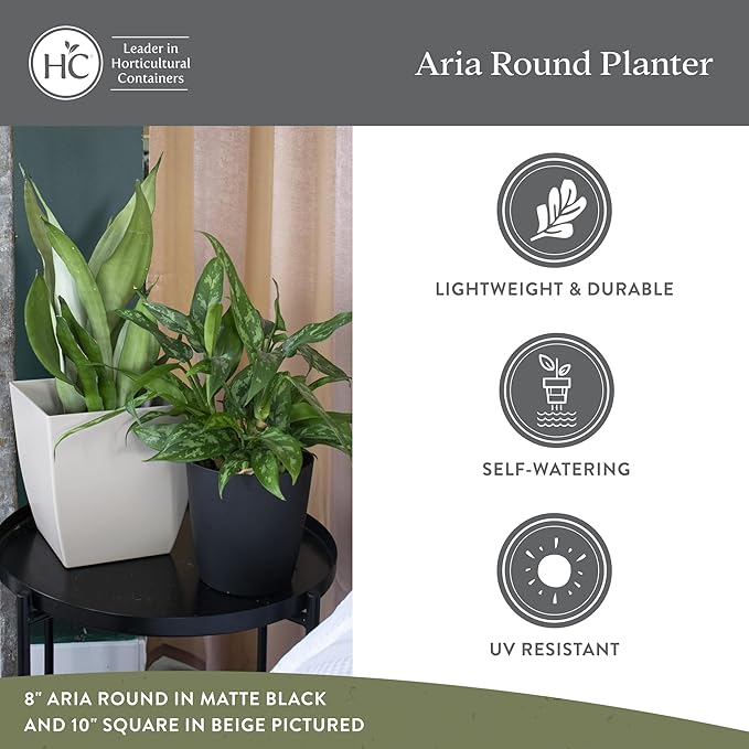 The HC Companies Aria Round Self-Watering Pot - Lightweight Plastic Planter for Herbs & More - Durable Plant Pots for Indoor Plants & Outdoor Plants (12" Glossy White, Pack of 1)