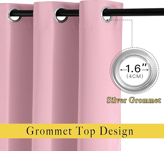 NICETOWN Rouge Pink Blackout Curtain Panel 63 inch Long for Window - Thermal Insulated Solid Grommet Blackout Drape for Baby Bedroom Living Room Nursery (Single Panel, 52W x 63L)