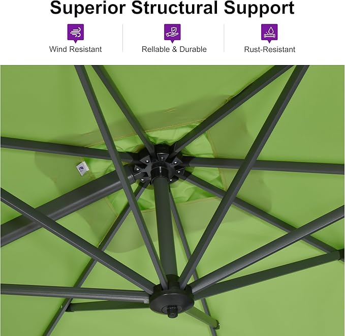PURPLE LEAF 8 Feet Square Cantilever Umbrella Patio Umbrella with Base Outdoor Umbrella Aluminum Offset with 360-degree Rotation for Garden Deck Pool Patio Apple Green