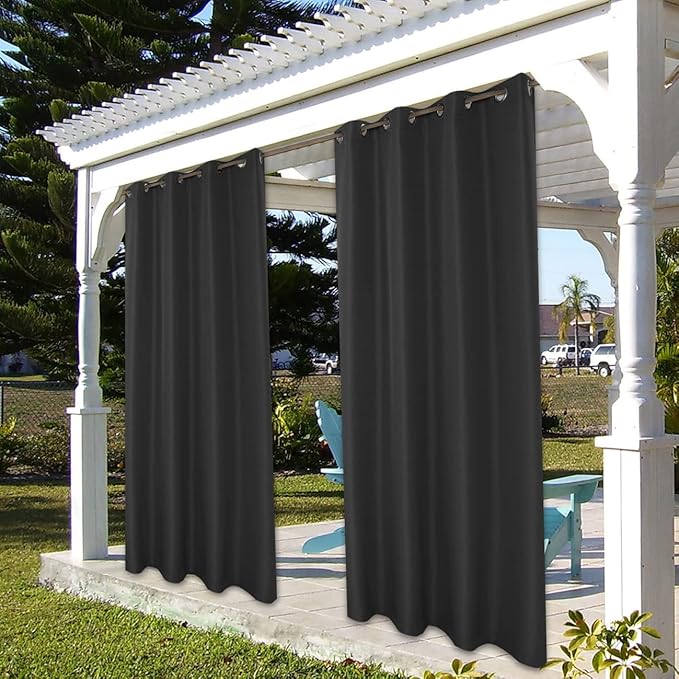 BONZER Outdoor Curtains for Patio Water Resistant Heavy Privacy Light Filtering Grommet Outside Curtains for Porch, Pergola, Gazebo, 1 Panel, 54W x 108L inch, Charcoal
