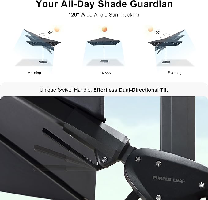 PURPLE LEAF 8.8' X 8.8' Left-right Tilt Patio Umbrella Outdoor Cantilever Swivel Square Umbrella with Tilt and Crank Aluminum Offset Umbrella with 360-degree Rotation for Garden Deck Pool Patio Grey