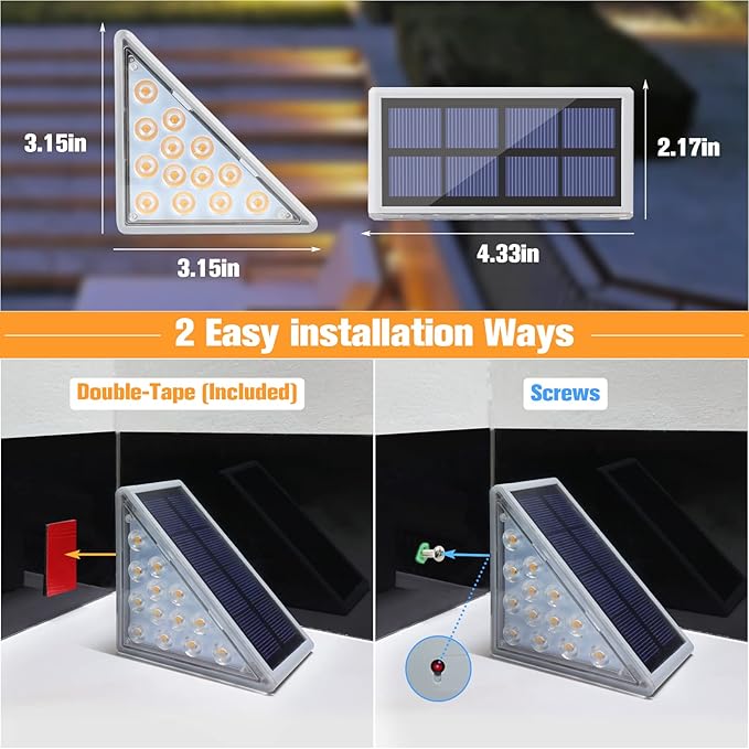VOLISUN Solar Stair Lights 6 Pack, Solar Step Lights Outdoor Waterproof IP67, LED Outdoor Step Light,Outdoor Light Decor for Garden Stair, Deck, Front Step, Front Porch, and Patio（3000K）