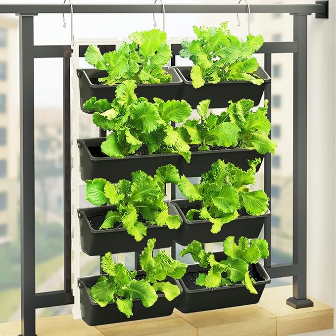 LOYALHEARTDY Vertical Garden Wall Planter Wall Mounted Planter 4-Tier Vertical Garden Planters for Growing Strawberries, Flowers, Vegetables, Herbs Indoor/Outdoor Decoration (Army Green)