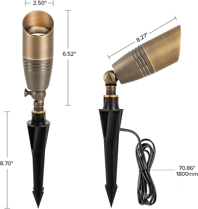 LUTEC Solid Brass Low Voltage Landscape Lighting, 12V Heavy Duty Waterproof Landscape Spotlights Bronze, Wired Uplights Outdoor Fixtureswith ABS Spike, Garden Yard Pathway Tree Without Bulb, 4 Pack