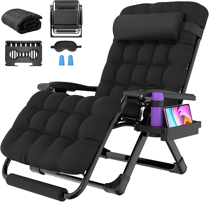 Suteck Oversized Zero Gravity Chair,33In XXL Outdoor Recliner Chair w/Removable Cushion&Headrest, Camping Lounge Chair w/Upgraded Lock&Footrest, Reclining Patio Chairs for Indoor Outdoor,500LBS