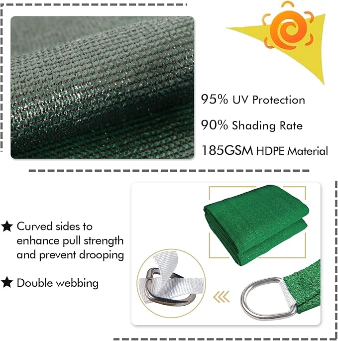 KANAGAWA 10'X12' Dark Green Custom Size Sun Shade Sail Rectangle UV Block Canopy Cover for Patio Backyard Lawn Garden Outdoor (Customized Available)