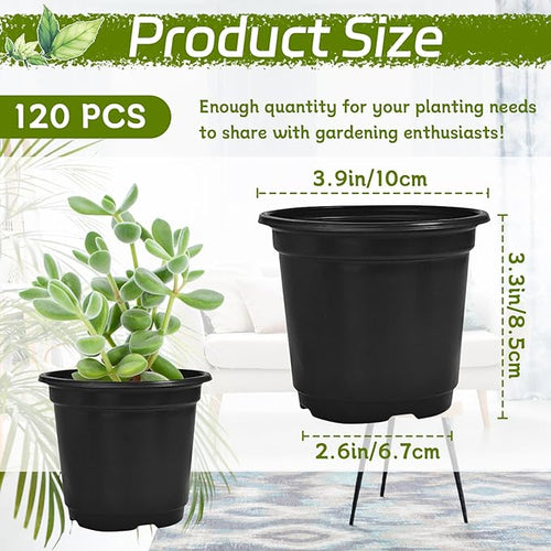 120 Packs Flexible Plastic Nursery Pots,4 Inch Thickened Soft Plastic Pots with Drainage Holes,Garden Seedling Pot for Succulents,Transplanting,Cuttings(Black)