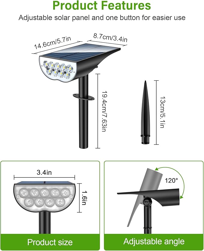 Solar Spot Lights Outdoor, Solar Lights Outdoor Waterproof IP65, 3 Brightness Modes Dusk to Dawn Landscape Spotlights for Yard Garden Pathway Tree Decoration, Cool White, 6 Pack