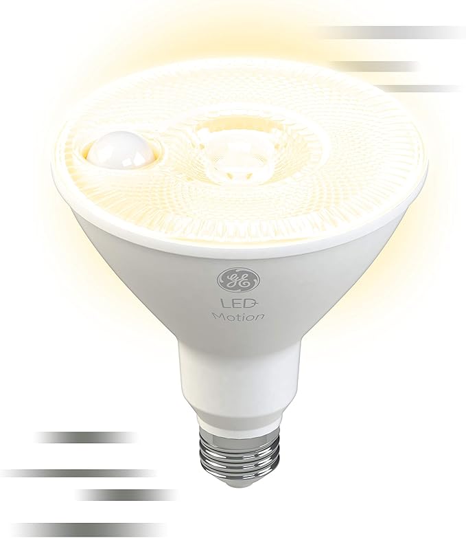 GE LED+ Motion Sensor LED Light Bulbs, 15W, PAR38 Outdoor Security Floodlight, Warm White (2 Pack)