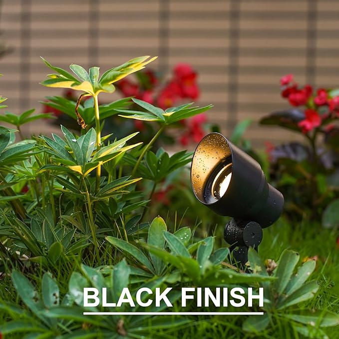 GOODSMANN Low Voltage Landscape Flood Light 3W LED 200 Lumen Outdoor Spotlight 3000K Warm White Replaceable LED Outside Hardwired Lighting with Metal Stake Cable Connector Replaceable
