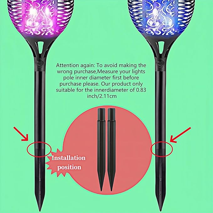 8.25" Reinforced ABS Plastic Solar Ground Spikes - Durable Solar Light Replacement Stakes for Garden, Pathway, Deck, Camping, Christmas Lights (Fits 0.83" Inside Diameter) (Black-2 Pack)