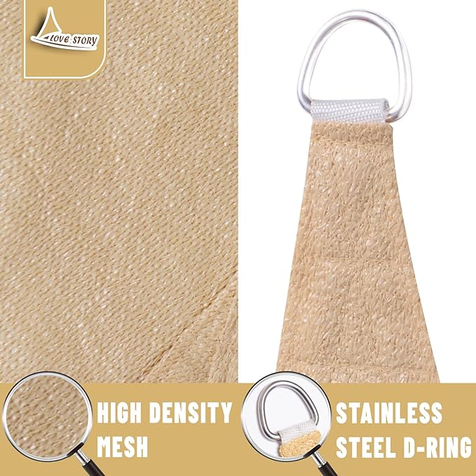 LOVE STORY Custom Size 8'x15'x17' Sand Sun Shade Sail Right Triangle Sunshade Fabric Awning Canopy for Patio Backyard Carport Pergola (Customized)