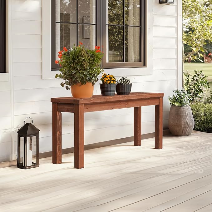 VINGLI Outdoor Wooden Bench, 40” Porch Bench Outdoor Backless Garden Bench, Small Outdoor Bench for Deck Patio Entryway