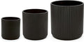 Amazon Basics Fluted Ceramic Round Planters with Drainage Hole, Indoor Outdoor Flower Pots, Assorted Sizes 6, 8, 10 inch, Set of 3, Black