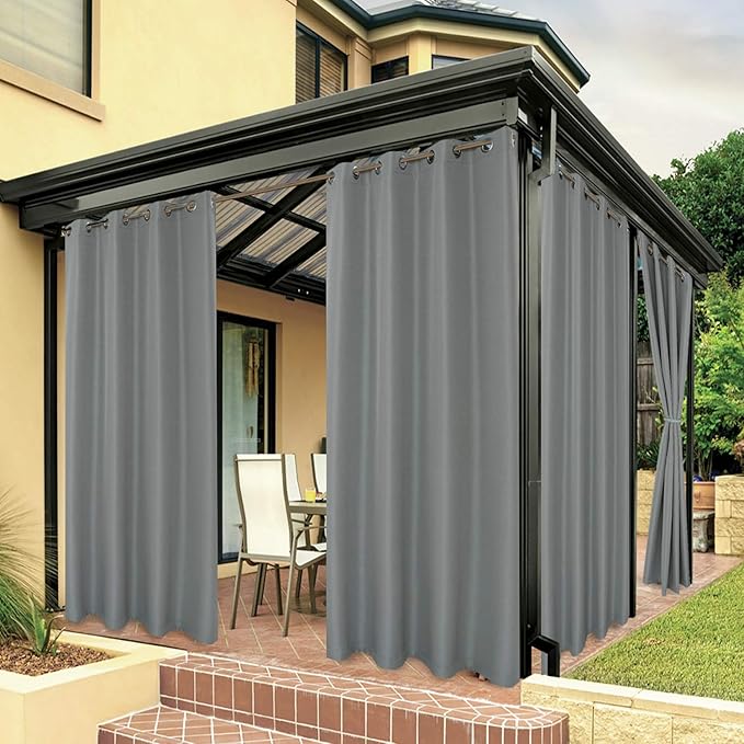 BONZER Outdoor Waterproof Curtains for Patio Privacy Grommet Light Filtering Outside Curtains for Gazebo, Porch, Pergola, Pavilion, 1 Panel, 54W x 120L inch, Grey