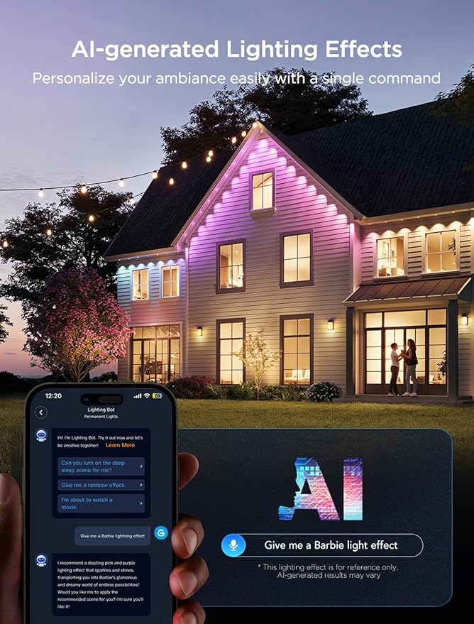 Govee Permanent Outdoor Lights 2, 50ft RGBIC Outdoor Lights with 36 LED Lights, IP67 Waterproof, 100 Scene Modes with 40lm White for Outdoor Decorations, Works with Alexa, Google Assistant, White