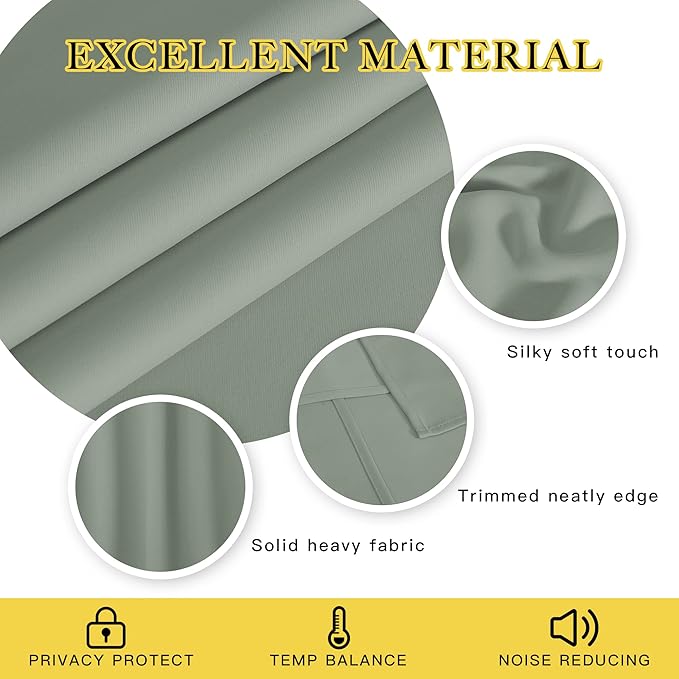 NICETOWN Blackout Sage Green Curtain for Windows 84 inch Long - Thermal Insulated Solid Grommet Room Darkening Drape Sound Reducing for Bedroom/Living Room (1 Panel, W66 x L84)