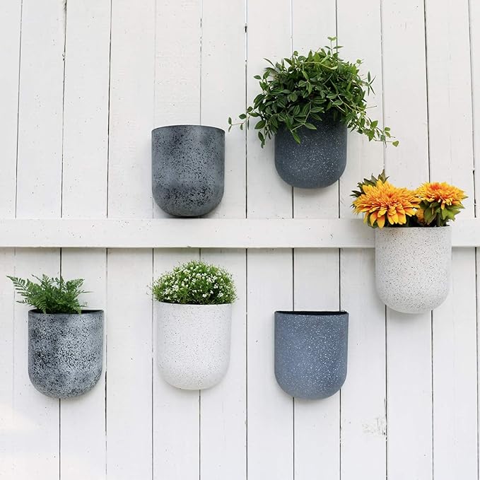 LA JOLIE MUSE Wall Hanging Planters for Indoor Plants，Hanging Flower Pots for Air Plants Succulent, Set of 2, 5.7L*4.1W*7H, Rock Gray